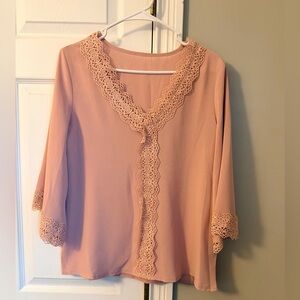 Elegant Lace Trim Blouse - Peach